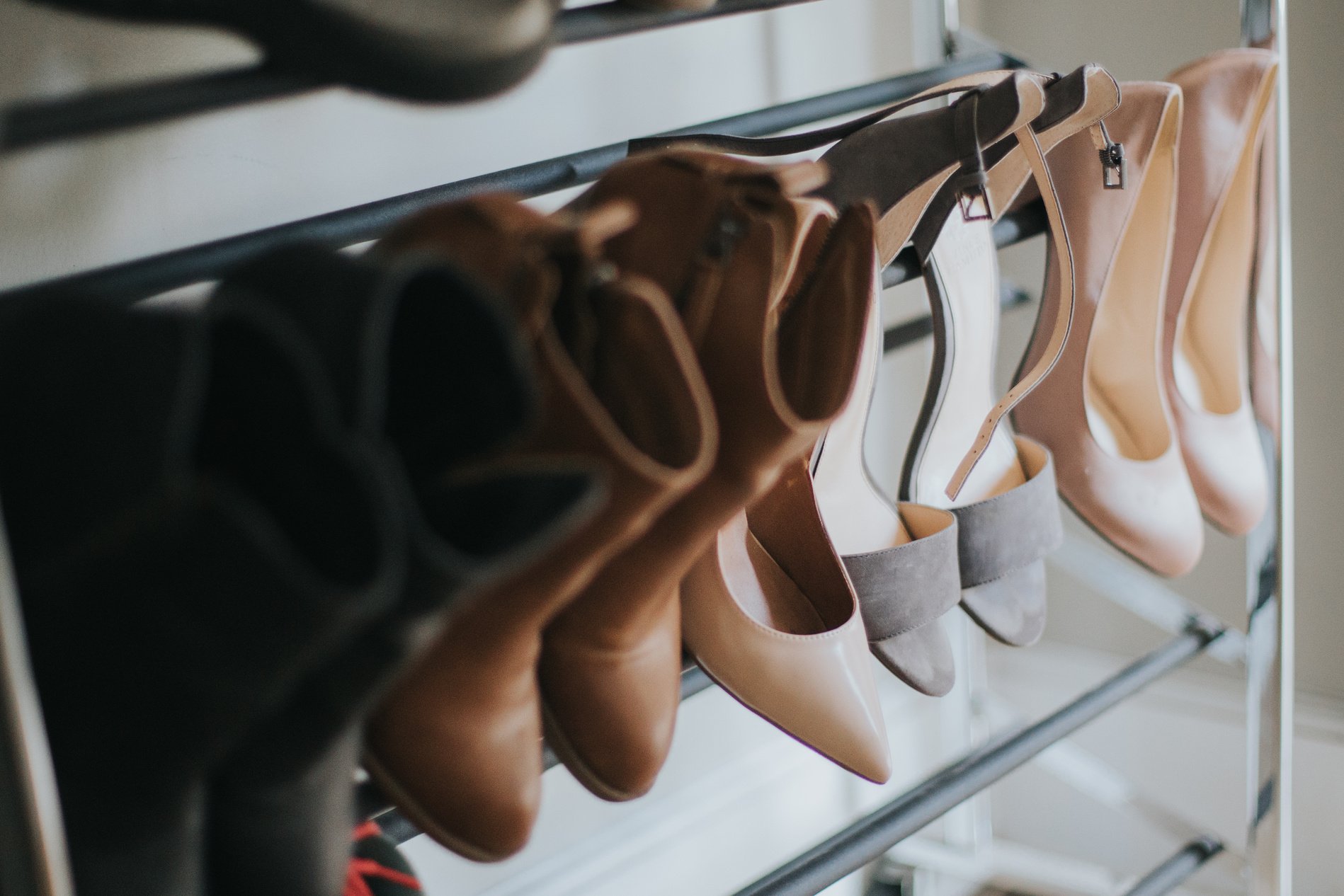 Women's Shoes Hung Neatly on a Shoe Rack